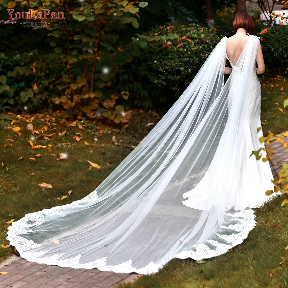 YouLaPan G54 Mode Spitze Hochzeit Braut Wraps Schals Bolero Dichter Ärmel Tüll Applikation Sheer DIY Lange Braut Wrap mit Pins