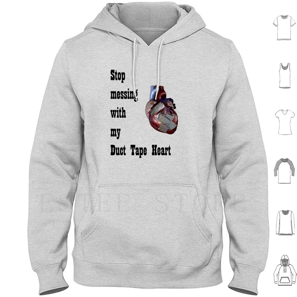 Ladies-Duct Tape Heart-Dark Text Hoodie Long Sleeve Ladies Bnl Duct Tape Heart Duck Duct Tape Lyric Silverball Text Heart