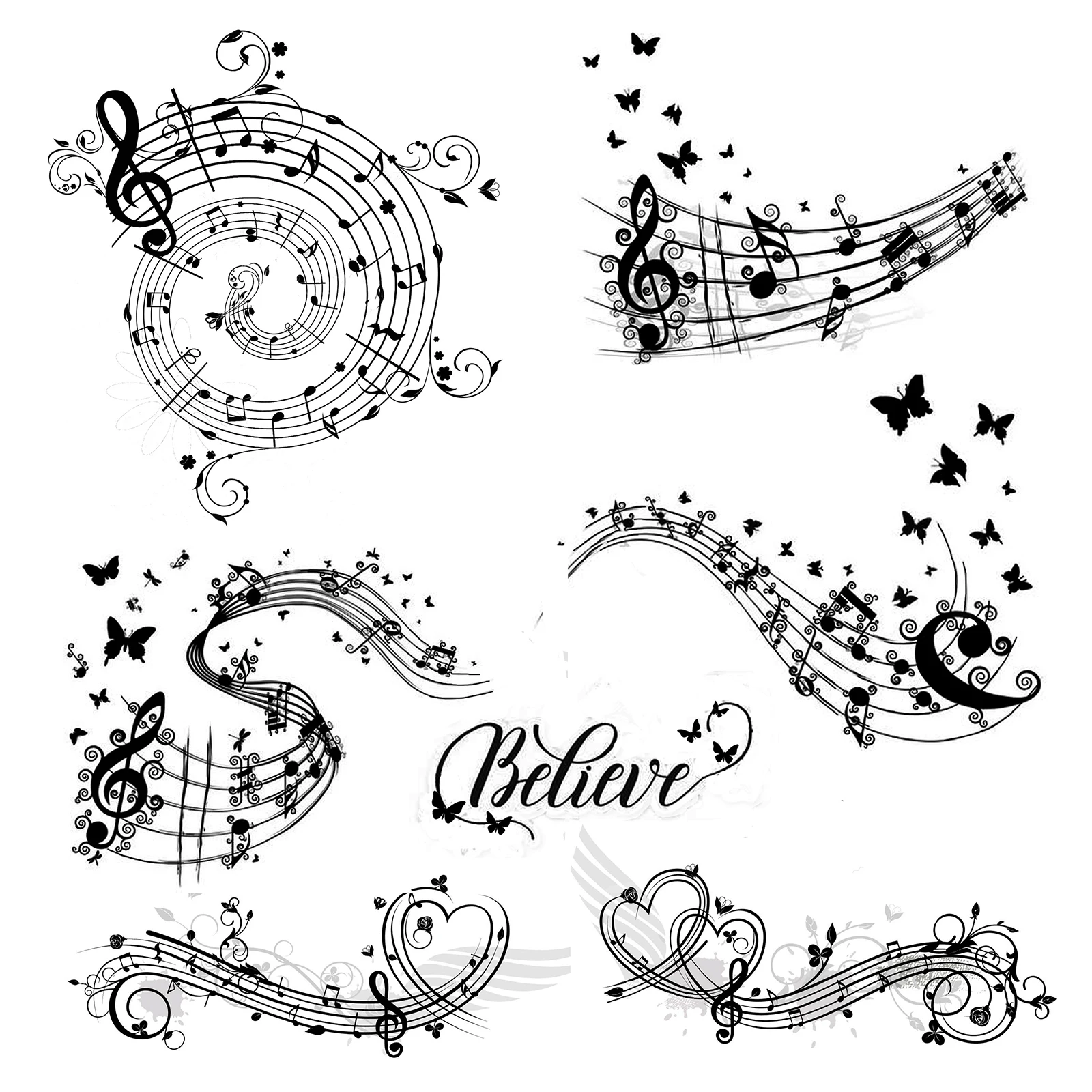 AZSG Music Score|Butterfly Note Clear Stamps/Seals For DIY Scrapbooking/Card Making/Album Decorative Silicone Stamp Crafts