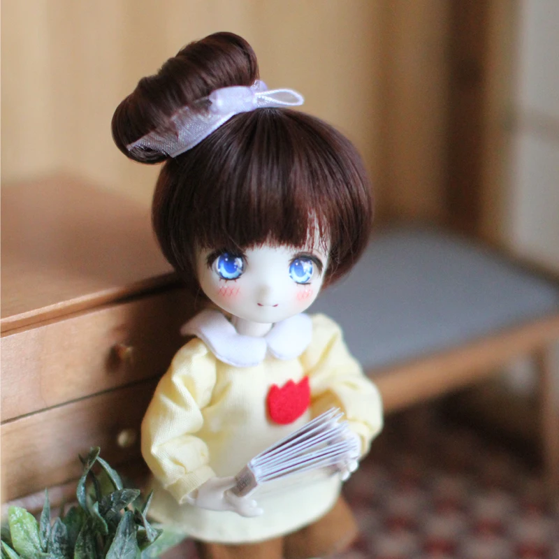 

D03-P297 children toy BJD DD SD MSD 1/8 1/12 ob11 doll's Accessoriess wig brown Cute dumpling head 1pcs