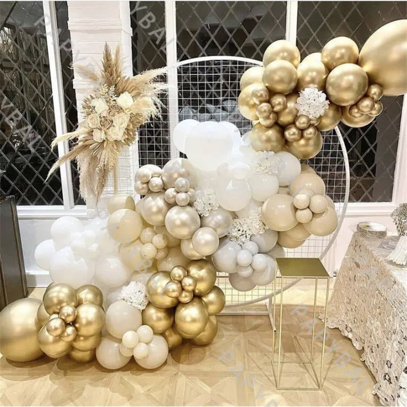 141Pcs Chrome Gold Latex Balloon Set White Skin Color Arch Garland Balloon Kits For Wedding Birthday Party Decoration