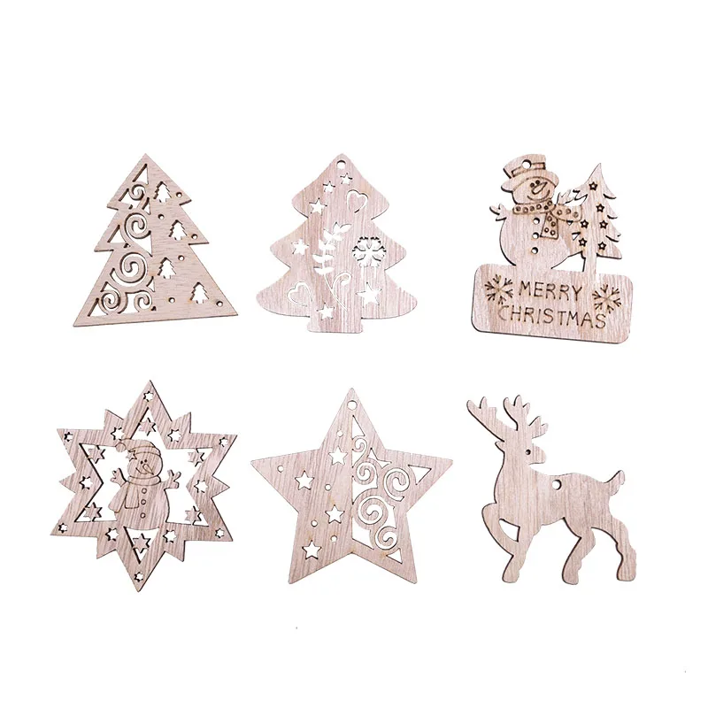 5/10pcs Hollow Xmas Tree Santa Claus Star Angel Snowman Deer Christmas Wooden Pendants Hanging Ornament Wedding Decoration Noel