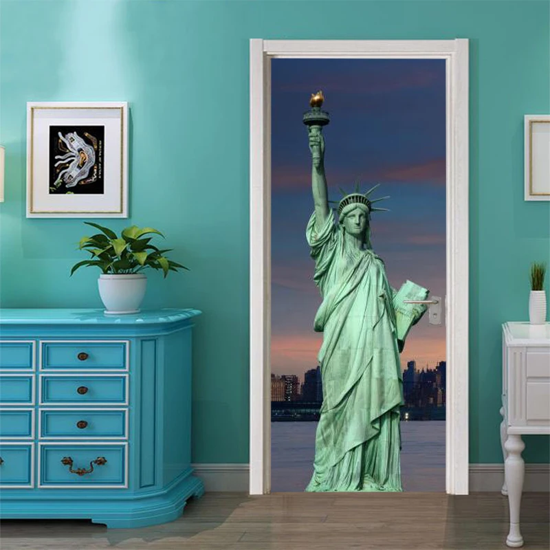 Self-adhesive Liberty Art Door Sticker Home Decoration Door Cover Wall Sticker Mural Entrance Wallpaper Poster