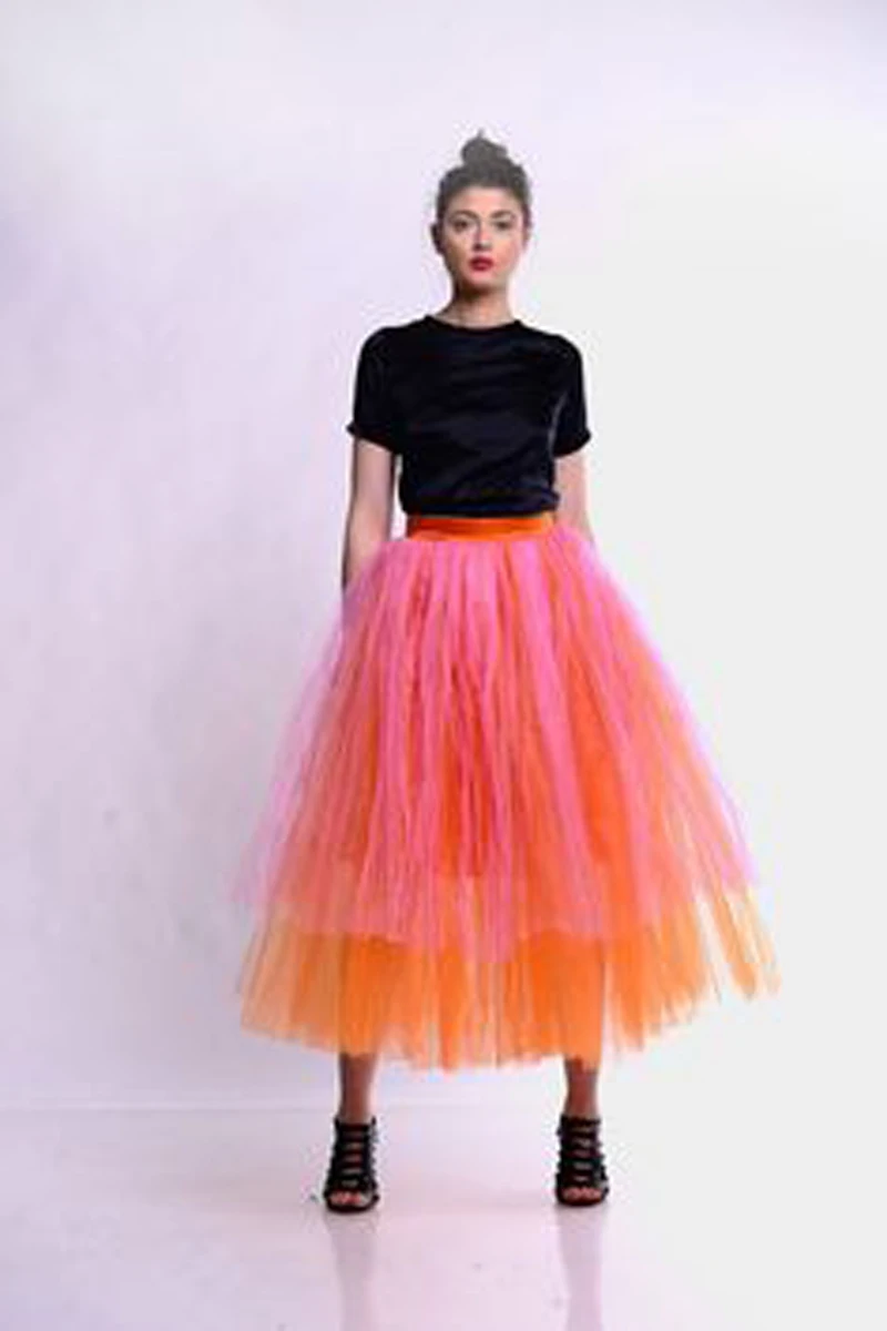 2020 Fall Trends Two-Tone Tulle Skirts jupe Womens 2020 Ankle Length Soft Mesh Skirt юбка mujer faldas