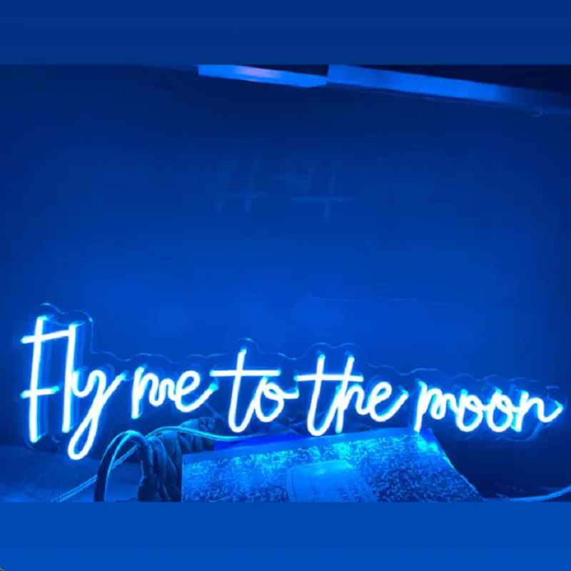 Custom Fly me to the moon Led Transparent Acrylic Neon Sign Neon Light Wall Hanging  for Home Room Bedroom Party Neon Sign Decor