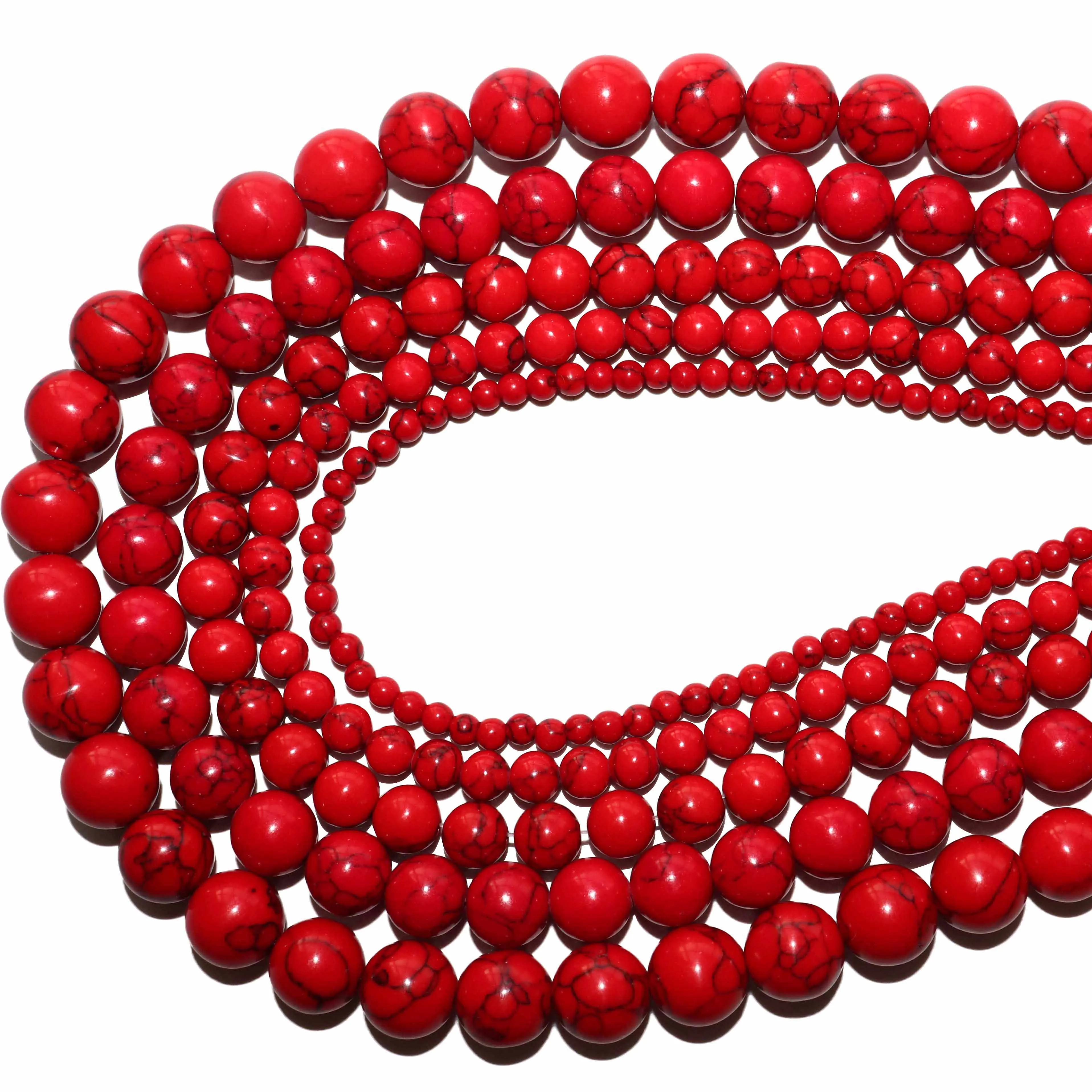 Natural Stone Red Howlite Turquoises Round Loose Beads For Jewelry Making  Fit Diy Bracelet Necklace 4 6 8 10 12MM