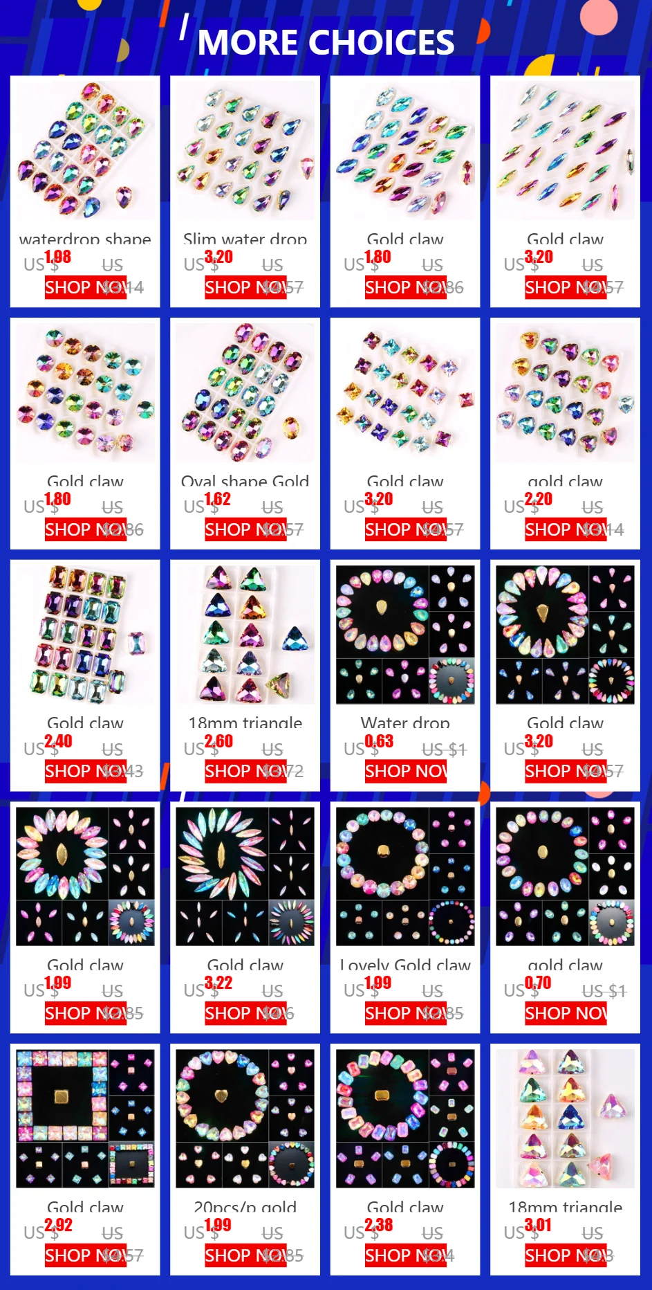 Pferdeaugenförmige Goldklauenfassungen 50 Stück/Packung 4*15mm Jelly Candy & AB Glaskristall Aufnähbare Strassperlen Kristalle für Kleidung DIY – Detail 1