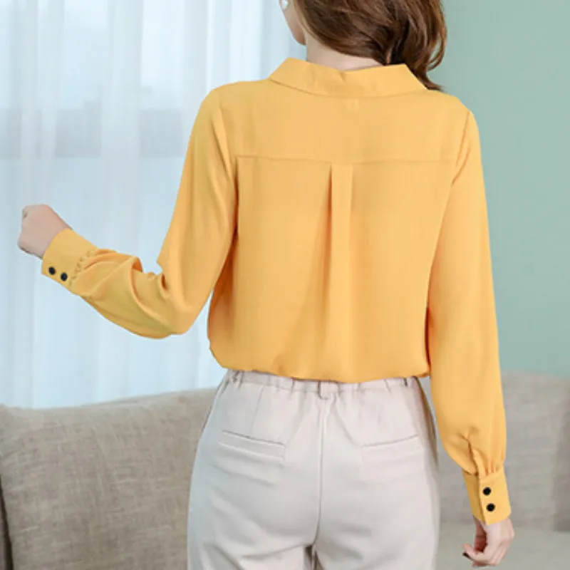 Chemise en mousseline de soie pour femmes, nouvelle mode coréenne, haut de travail, chemisiers de loisirs, revers, manches longues, Slim, printemps été 2020