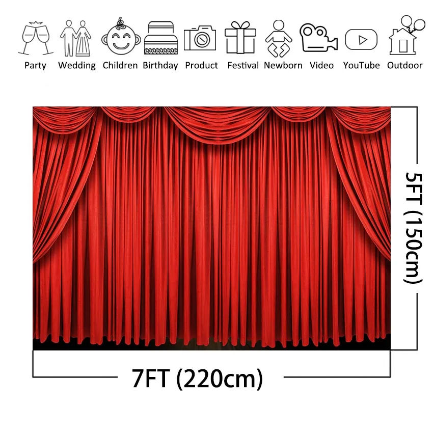 Red Curtain Photography Backdrop Circus Stage Curtain Drama Party Photo Booth Background for Picture Photo Studio Photoshoot