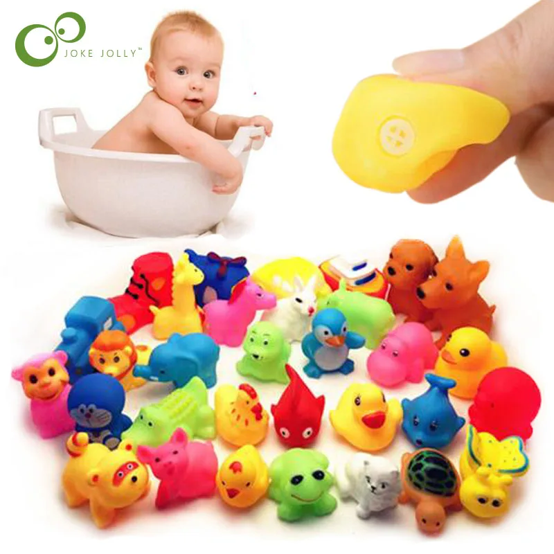 13 Pcs Cute Animals Swimming Water Toys Colorful Soft Rubber Float Squeeze Sound Squeaky Bathing Toy For Baby Bath Toys GYH