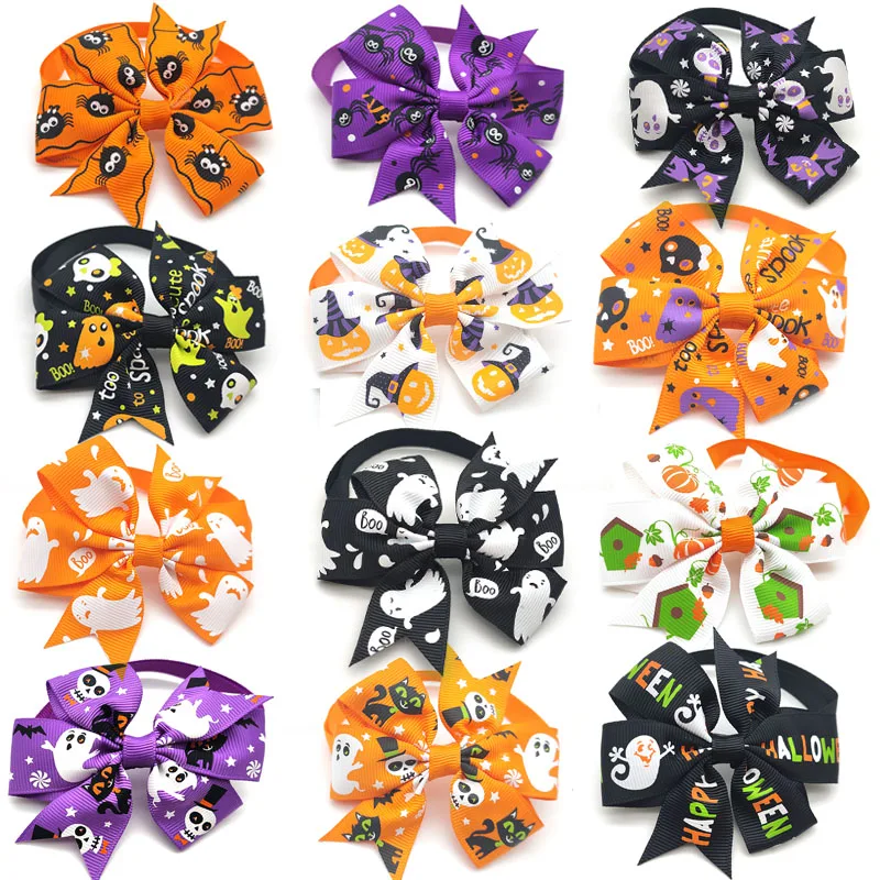 50/100 Pc Halloween Dog Accessories Pumpin Skull Pet Dog Bow Ties Dog Collar Adjustable Puppy Cat Bow Ties Pet Supplies Dog Bows