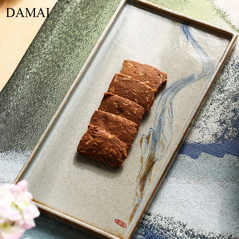 Ink Wash Embellishment Ceramic Plates Japanese Vintage Hand Painted Sashimi Sushi Plate Afternoon Tea Food Tray Home Kitchenware