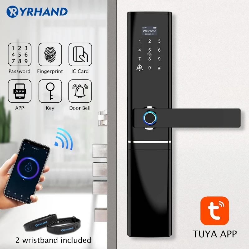 Tuya App smart life Electronic Intelligent Waterproof Biometric Fingerprint Smart Door Lock with WiFi for Home in Zinc Alloy