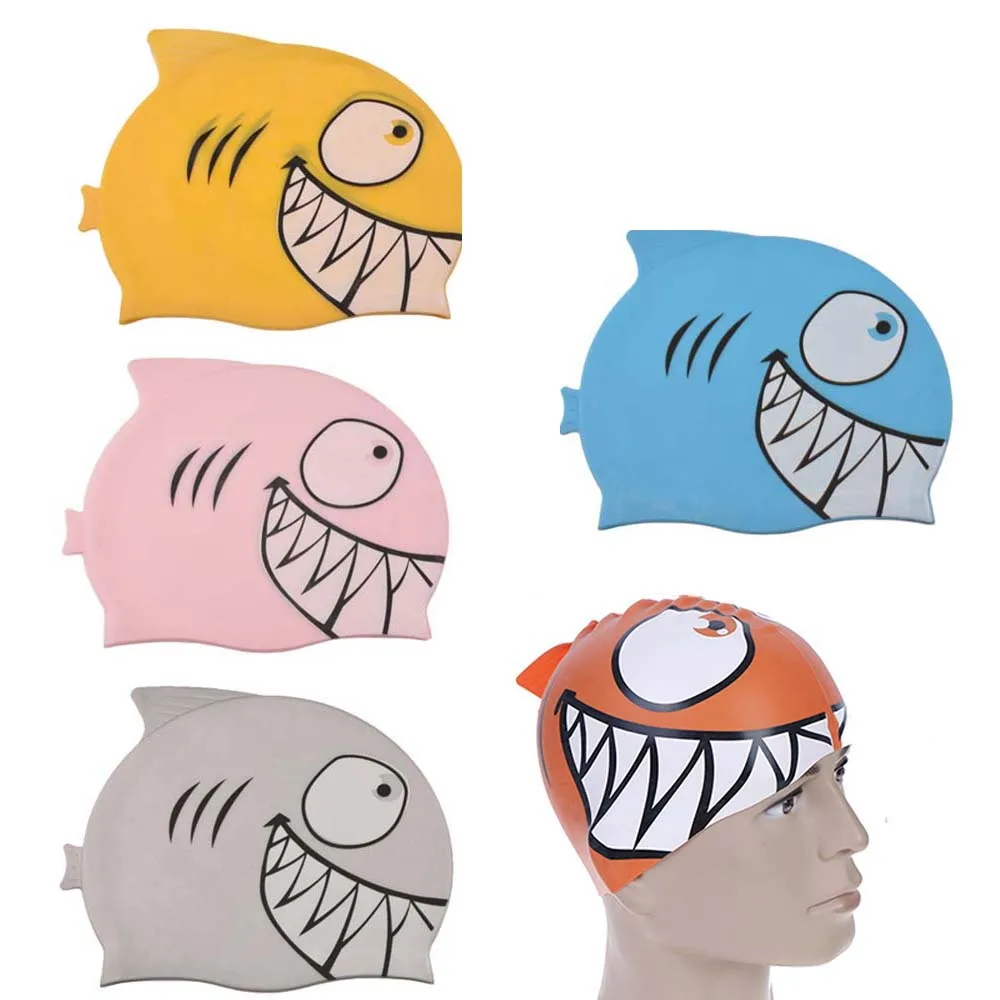 Cartoon Swimming Cap Shark Children silicone Kids Swimming Pool Hat Waterproof Protect Ears Boys and Girls Swim Equipment