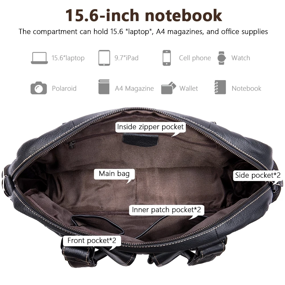 Luufan Echtem Leder männer Aktentasche Fit 15,6 zoll Laptop Computer Handtasche Große Kapazität Kuh leder Männlichen Schwarzen Business Taschen