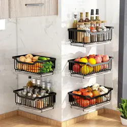 Wall Mounted Kitchen Storage Basket, Metal Organizer Storage Rack For Spice vegetable Fruit