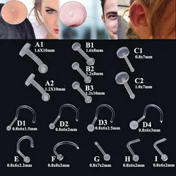 Bioplast Flexible Nose Lip Stud Flexible Push Fit Labret Retainer Cartilage Tragus Helix Earring Eyebrow Belly Ring Piercing