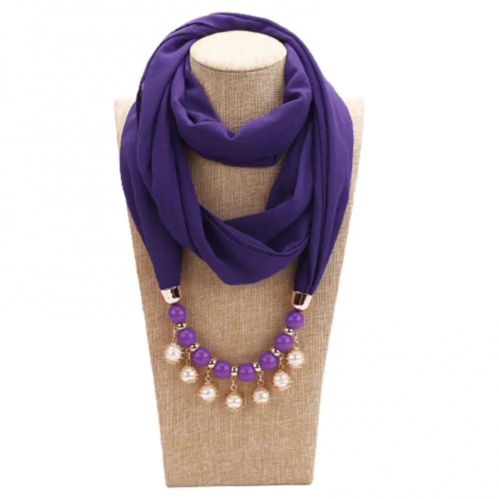 Scarf Women Chic Necklace For Female Fashion Pearl Jewelry Necklace Chiffon Scarf Solid Color Scarves