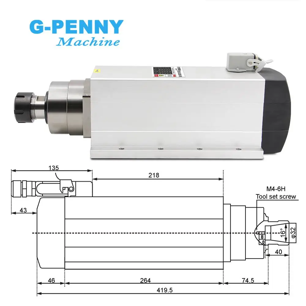 9.0KW Air Cooled Spindle ER32 600Hz 4poles 220v / 380v with Mounting Flange CNC Air cooling spindle Motor 9kw high