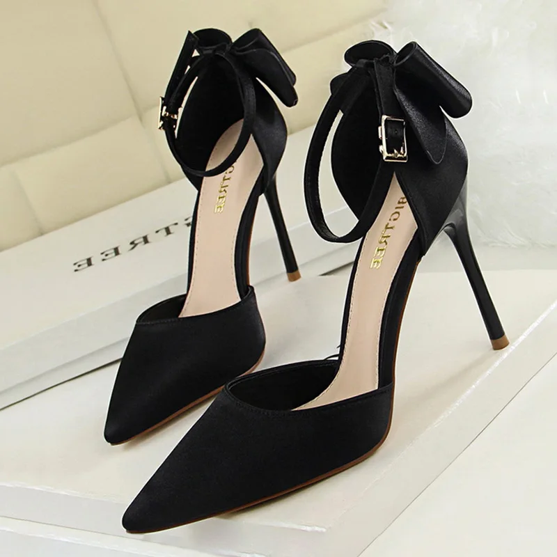 BIGTREE Shoes Bow Woman Pumps Silk High Heels Women Shoes Stiletto Red Wedding Shoes Women Heels Women Sandals 8cm and 10cm