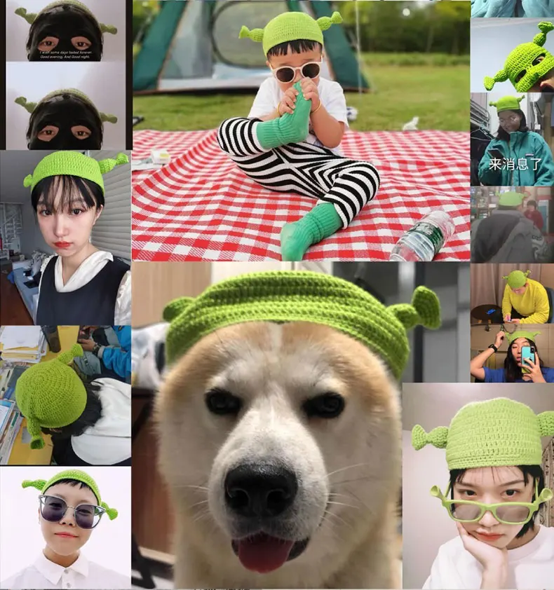 2022 nowy Halloween Bonnet Unisex kominiarka potwór Shrek kapelusz ręcznie wykonane zimowe czapki z dzianiny Green Party śmieszne czapki Beanie