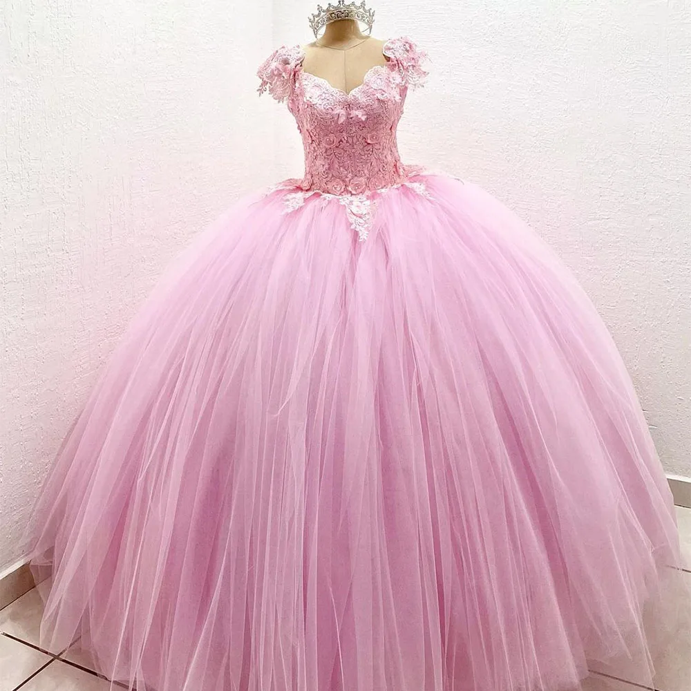 Sevintage abito da ballo abiti Quinceanera 15 perle formali per feste perline fiori 3D Applique in pizzo abiti da compleanno principessa