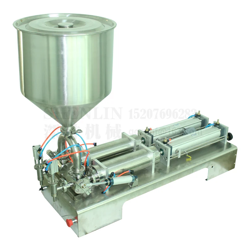 2500ml double head paste filling machine pnuematic air-pressure injection filler 250-2500ml 1% mistake 50L hopper bottling machi