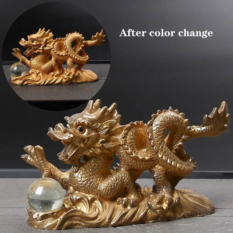 Resin Color Change Dragon Tea Accessories Household Office Tea Pet Decoration Toy