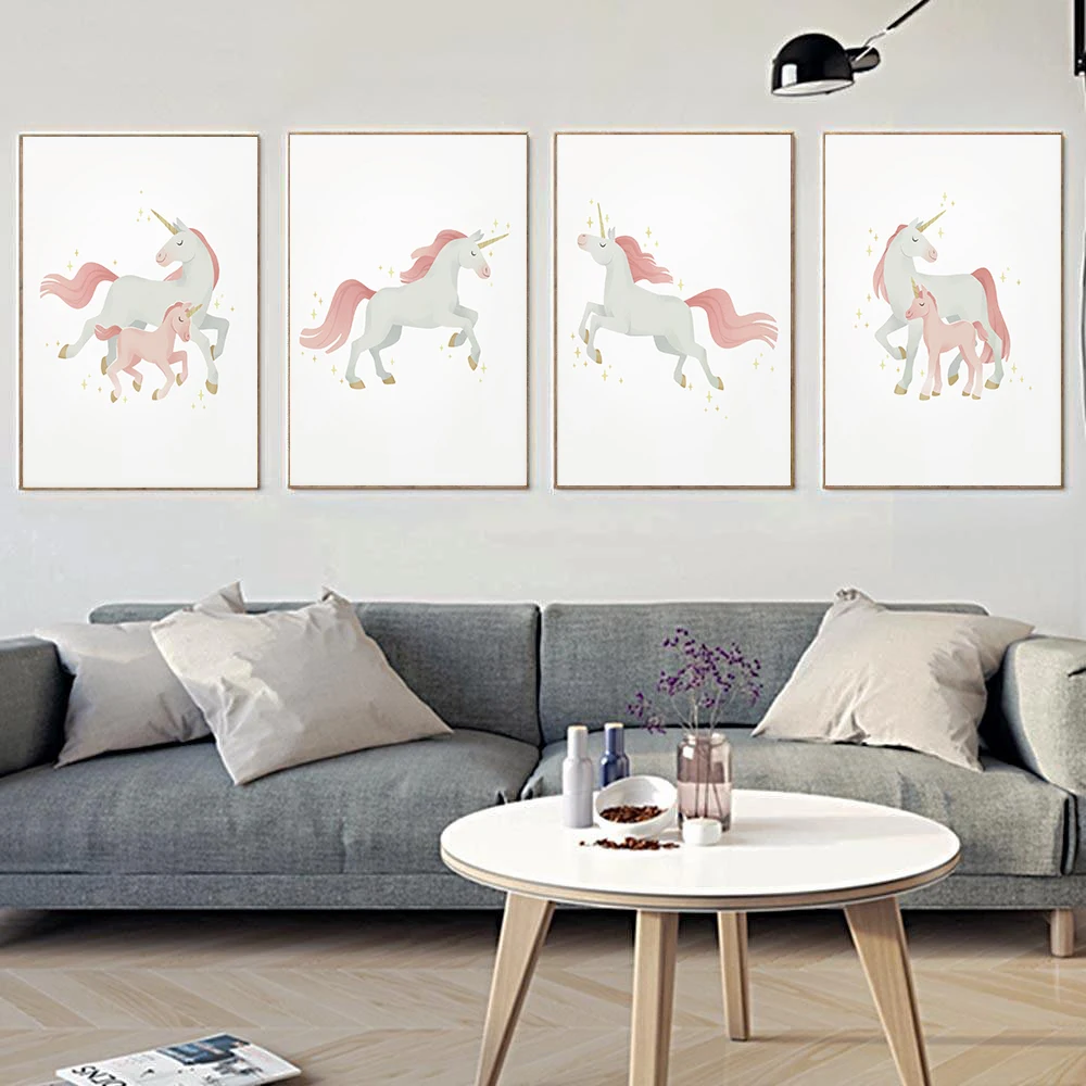 

Unicorn Posters Prints Nursery Wall Art Animals Wall Art Pink Canvas Painting Kids Wall Pictures For Living Room Home Decor