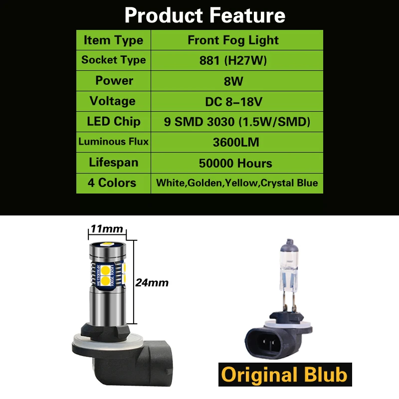 2pcs LED Fog Light Blub 881 H27W Lamp For Kia Sportage Spectra 5 Magentis Rio 5 Sedona Sorento Rondo Borrego Forte 5 Koup Soul view 3