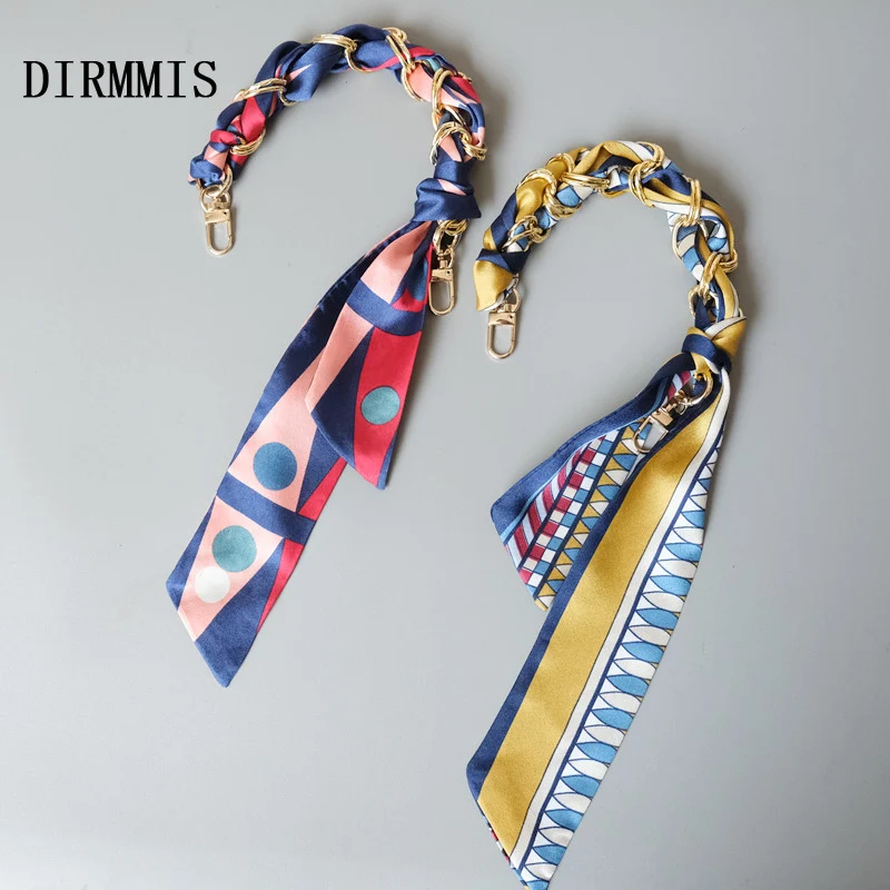 Yeni moda kadın çanta aksesuar parçası yuvarlak zincir ayrılabilir değiştirme beyaz kırmızı ipek eşarp askısı kadın omuz DIY zincir