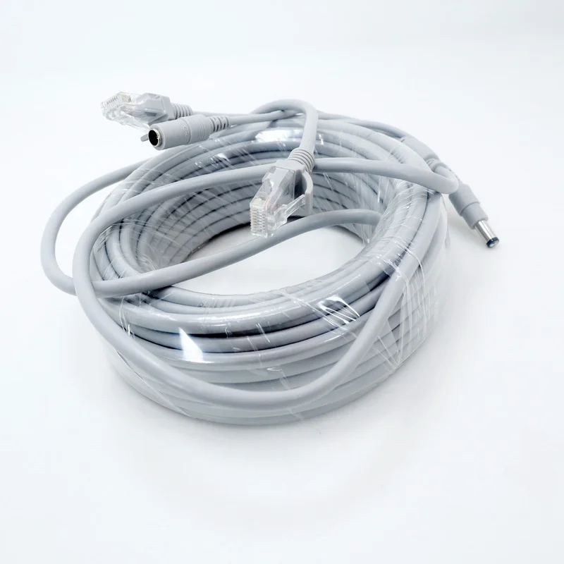 Cable de red Lan RJ45 + DC de 12V, accesorios de alta calidad para CCTV NC-15M, color gris claro, novedad, cámara IP de red