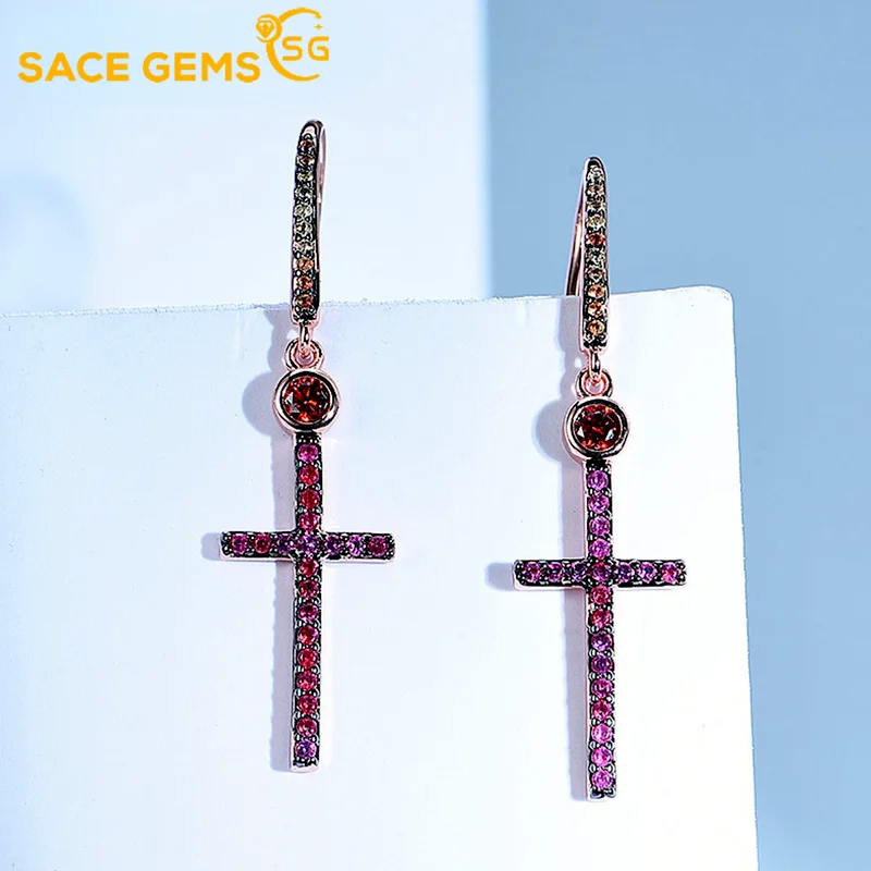 

SACE GEMS Fashion Jewelry Women Earrings Crossover New S925 Sterling Silver Quality Cross Rainbow Drop Eardrop