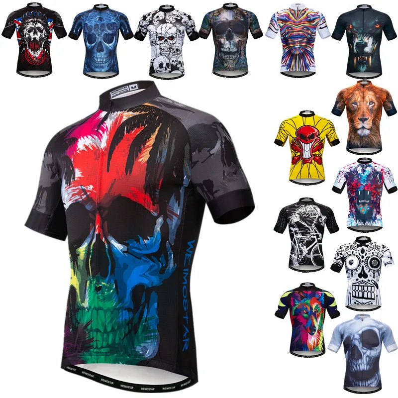 Weimostar Skull Cycling Jersey Men Summer Breathable Bike Clothing Quick Dry MTB Bicycle Jersey Anti-UV Cycling Shirt Maillot