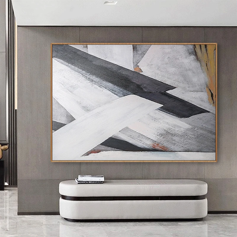 

Pure hand-painted Oil Painting Abstract Black And White Horizontal Version Of Modern Entrance Hallway Living Room Sofa Backdrop