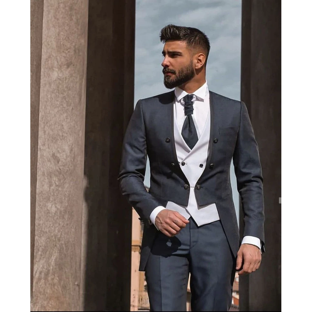 2021 New Arrival Men Suit Slim Fit 3 Piece Costume Homme Groom Tuxedo Wedding Suits Prom Party Blazer Terno Jacket+Pant+Vest