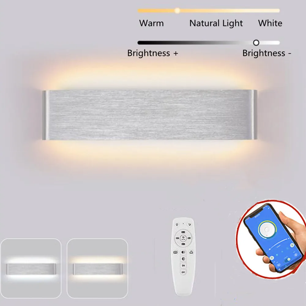 Modern LED Wall Lamp with Remote Bluetooth APP Control Tricolor Dimmable Bedroom Bedside Light Minimalist Sconce Lamp Fixture