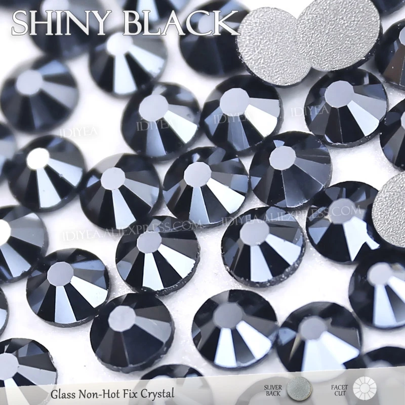 Jet Hematite Shiny Black Non hot fix Rhinestones for DIY 3D nail crystals glitters strass glass sticker for manicure art decor