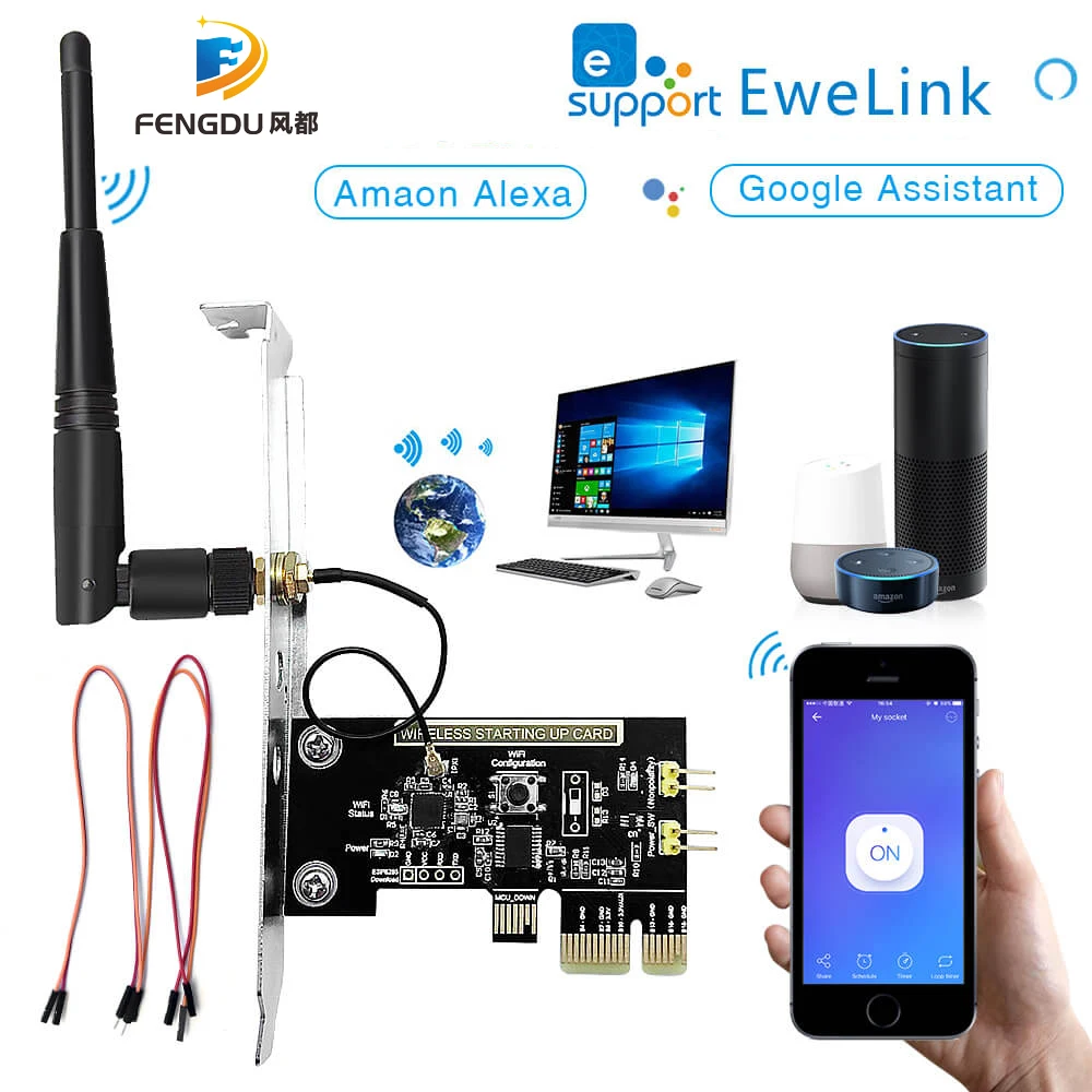 EweLink Mini PC Remote Control Turn On/OFF Switch Boot Card Relay Module Restart Switch for PCI-e Desktop