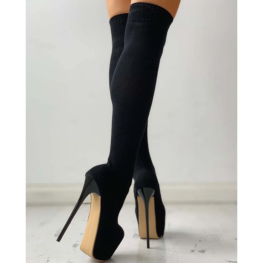 DoraTasia Brand New Ladies High Platform Boots Fashion Thin High Heels Thigh High Boots Women Slim Sexy Party Shoes Woman