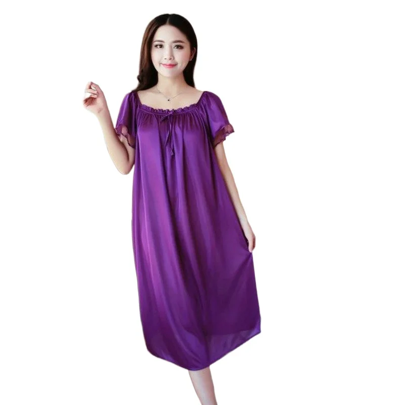 Big Yards 4XL New Sexy Silk Nightgowns Women Casual Chemise Nightie Nightwear Lingerie Nightdress Sleepwear Dress