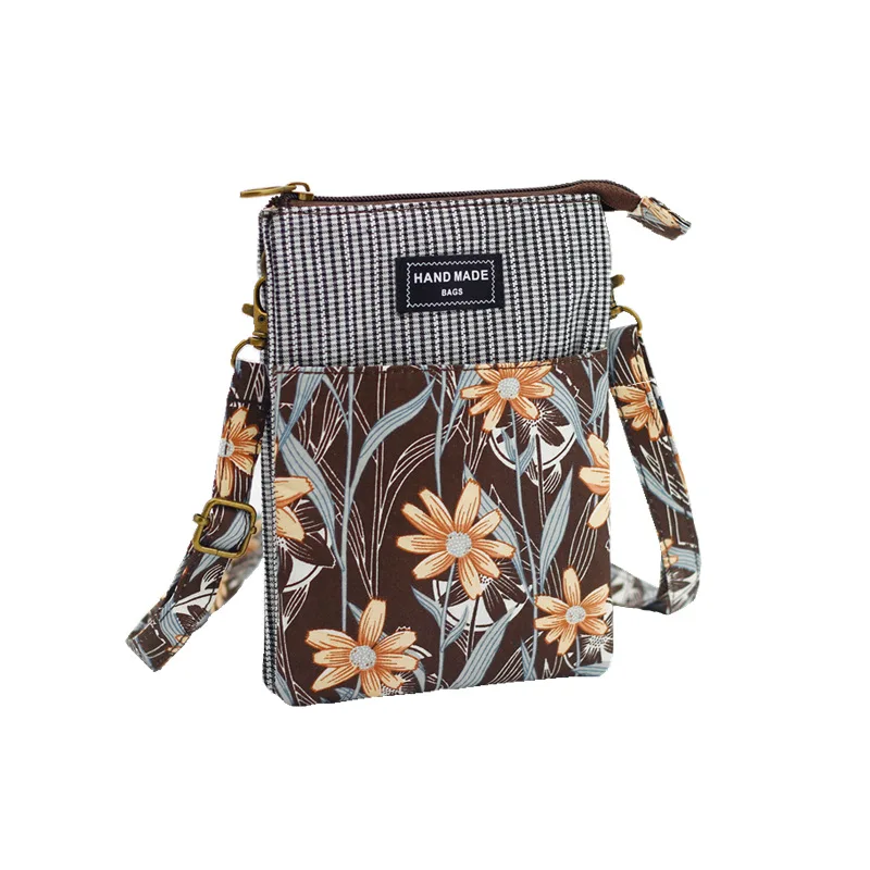 Bolso de mano de algodón con estampado Floral para mujer, bandolera pequeña para teléfono, 2022