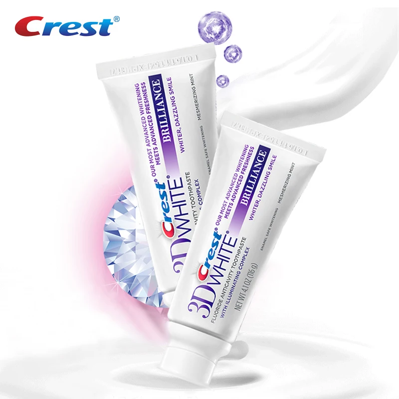 3D White Crest Brilliance Toothpaste Advanced Fluoride Anticavity Tooth Paste Teeth Whitening Gum Care Squeezers 90g * 2 Packs