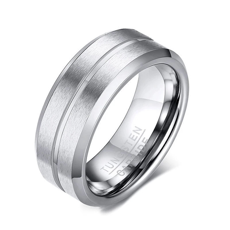 Tigrade klasyczny Design mężczyźni pierścień karbidowy wolframu na wesele 8mm kolor srebrny Unisex pierścień szczotkowane Trendy biżuteria dla mężczyzn