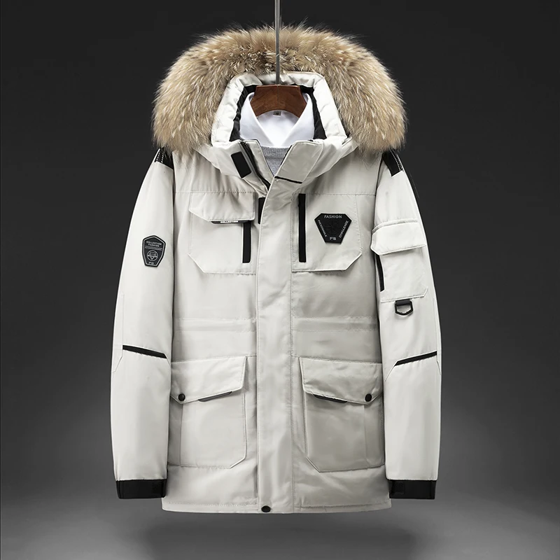 Down Jacket Man Winter New 2021 Cargo Men Parkas White Duck Down Men's  Warm Thick Jacket Male Detachable Hat Casual Parka Coat