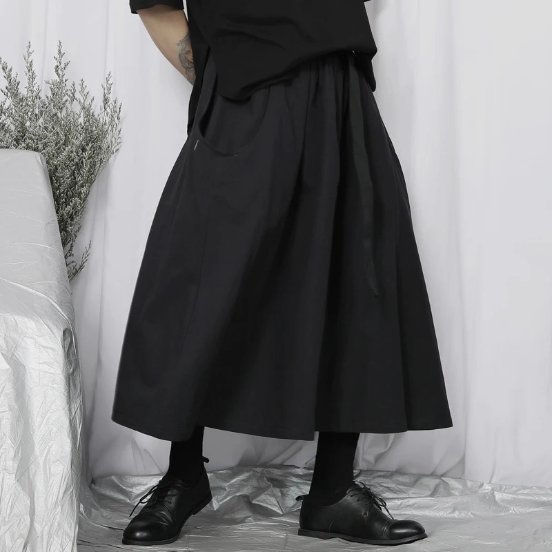 Men's Pants Black Casual Spring And Summer New Large Loose Casual Pants Elastic Band Loose Neutral Skirt Pants Summer Trend