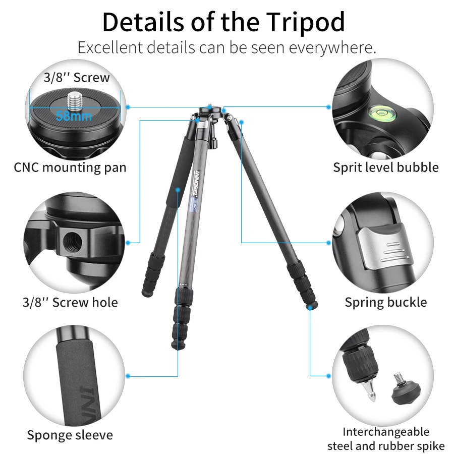 ST324CT/CF Professional 10 Layers Carbon Fiber Tripod for DSLR Camera Video Camcorder Birdwatching Heavy Duty Stand Bowl Adapter