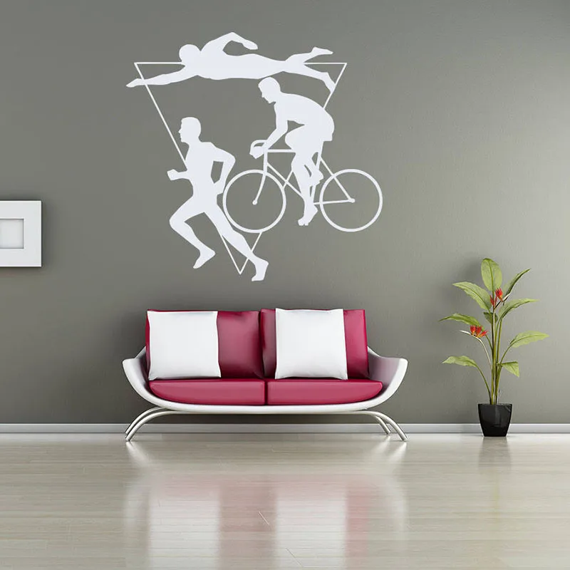 Wall Decal Sport Triathlon Multiple-Stage Athletic Competition Swim Cycling Running Stadium Interior Decor Vinyl Stickers Q703