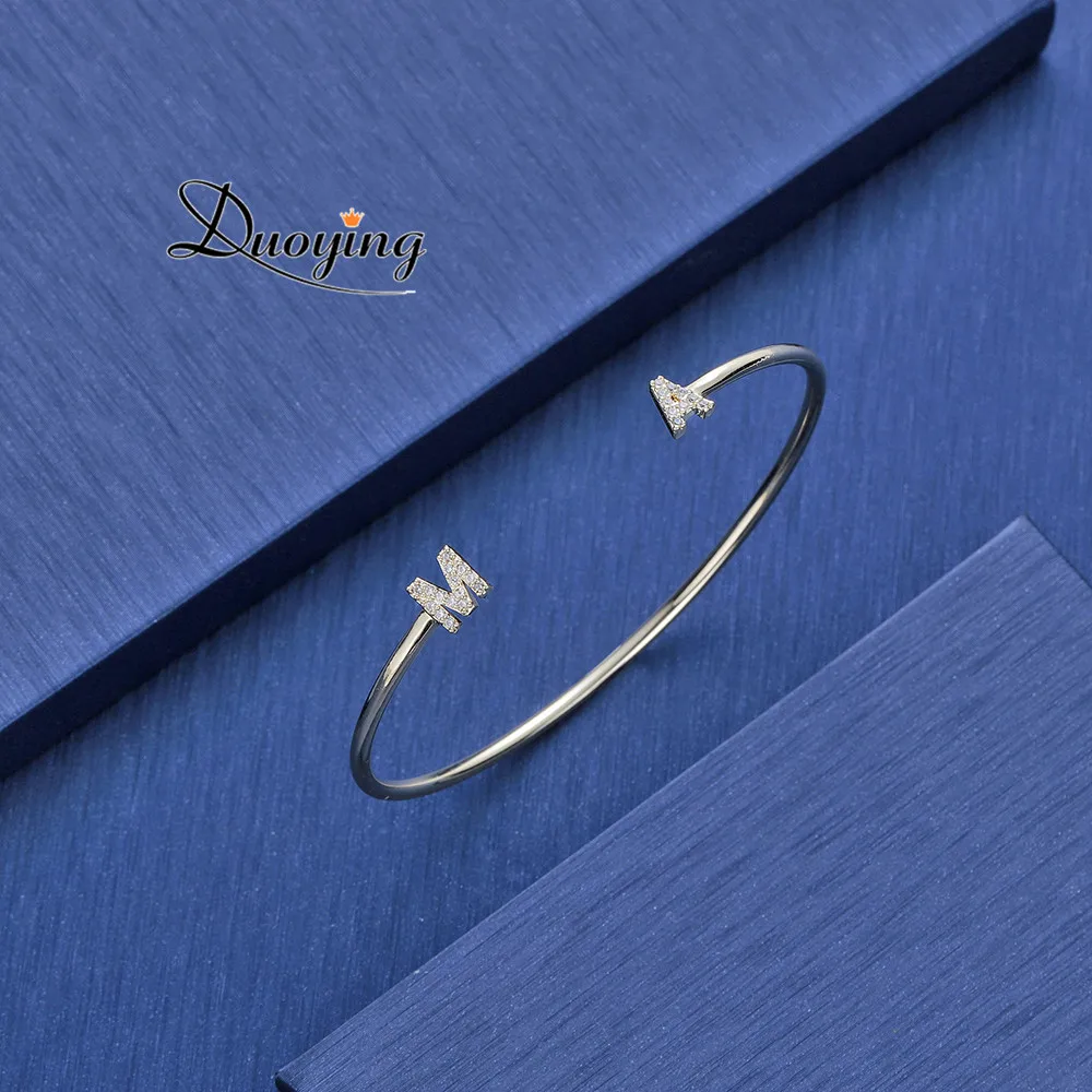 

Duoying Full Zirconia Letter Bangles & Bracelets Custom Pave Setting Initial Name Personalized Bangle Unique Cuff Bracelets