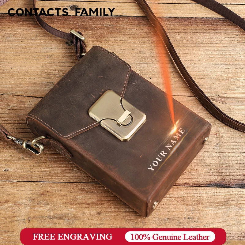 CONTACTS FAMILY Vintage Men\'s Crossbody Shoulder Bag for iPhone 16 15 14 pro Max Purse Hasp Handbags 5.4/6.1/6.9 inch Cellphone